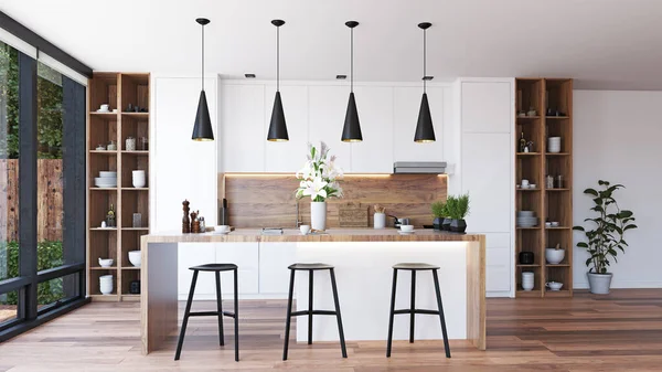 Moderne Kücheneinrichtung Rendering Designkonzept — Stockfoto