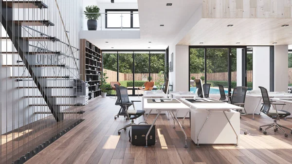Concepto Moderno Diseño Interiores Oficina Idea Renderizado — Foto de Stock