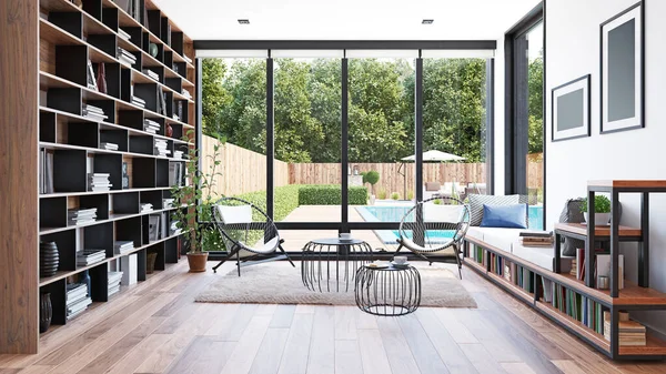 Modern Luxury Living Interior Rendering Concept — 图库照片