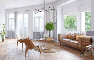 modern yaşam iç. 3D render konsept tasarımı