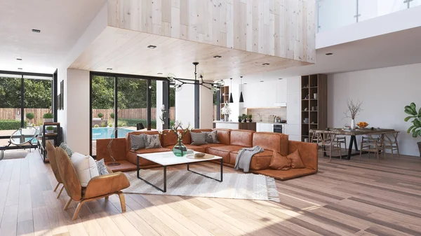 Modern Luxury Living Interior Rendering Concept — Foto Stock