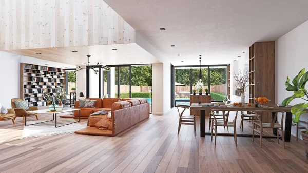 Modern Luxury Living Interior Rendering Concept — Fotografia de Stock