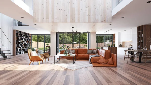 Modern Luxury Living Interior Rendering Concept — Stock Photo, Image