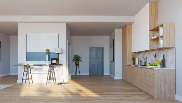 Modern Kitchen Interior Rendering Concept Design — Stock Photo, Image