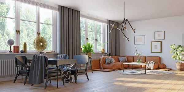 Modern Living Interior Rendering Concept Design — Stock Photo, Image