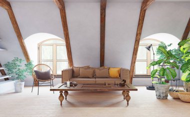 modern yaşam iç. 3D render konsept tasarımı