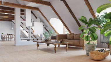 modern yaşam iç. 3D render konsept tasarımı