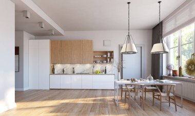 modern mutfak iç. 3d render tasarımı