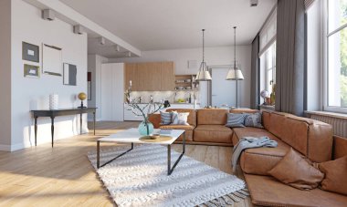 modern mutfak iç. 3d render tasarımı