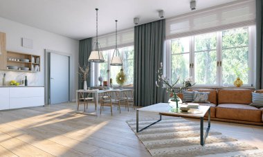 modern mutfak iç. 3d render tasarımı