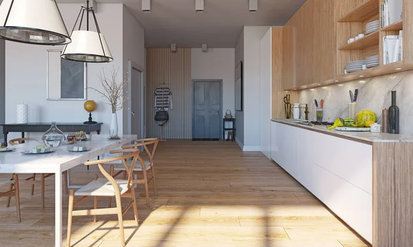 Moderne Keuken Interieur Rendering Ontwerp — Stockfoto
