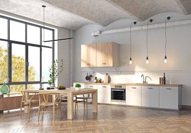 modern mutfak iç. 3d render tasarımı