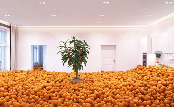 Stack Oranges Room Creative Illustration — Stock Photo, Image