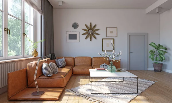 Modern oturma odasının içi. 3d hazırlama tasarımı
