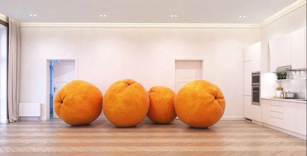 Giant Oranges Room Creative Illustration — Stock Photo, Image