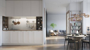 Modern oturma odasının içi. 3d tasarım kavramı