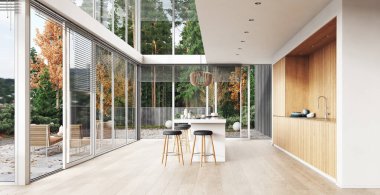 modern mutfak iç. 3d render tasarımı