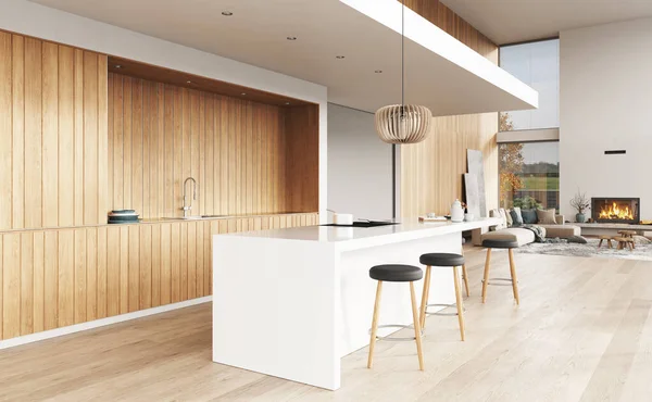 Cucina Moderna Interna Progettazione Rendering — Foto Stock