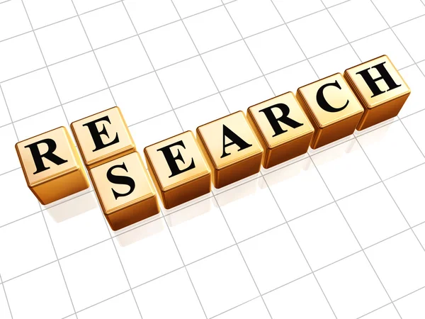 Research text in golden cubes — Stock Photo, Image