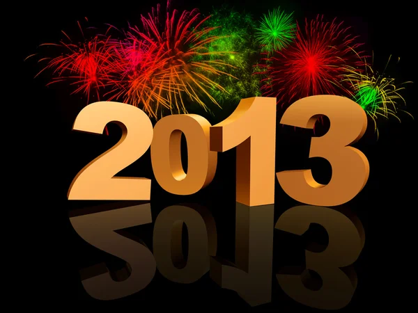 Golden 2013 with fireworks — Stock Photo, Image