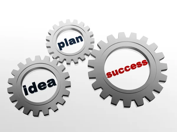 Idea, plan, success in grey gear-wheels — Stock Photo, Image