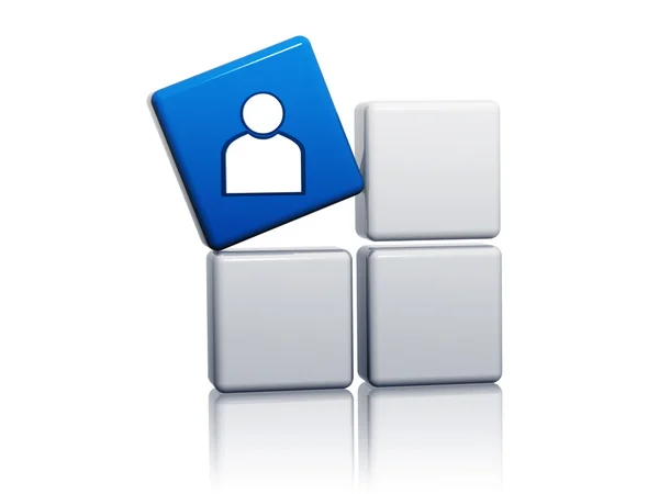 Cubo blu con persona firmare su scatole — Foto Stock