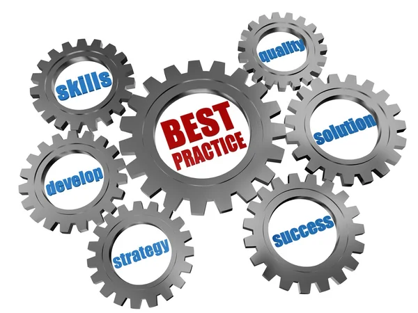 Best practice - business concept in silver grey gearwheels