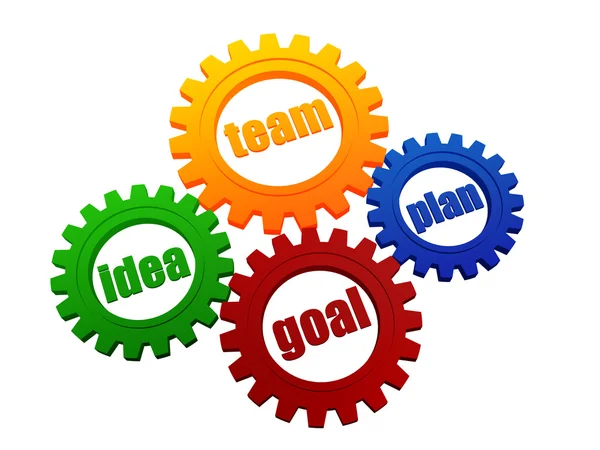 Idea, team, plan, goal in colorful gearwheels — Stock Photo, Image