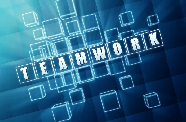 Blue teamwork in glass blocks — Stock Photo, Image