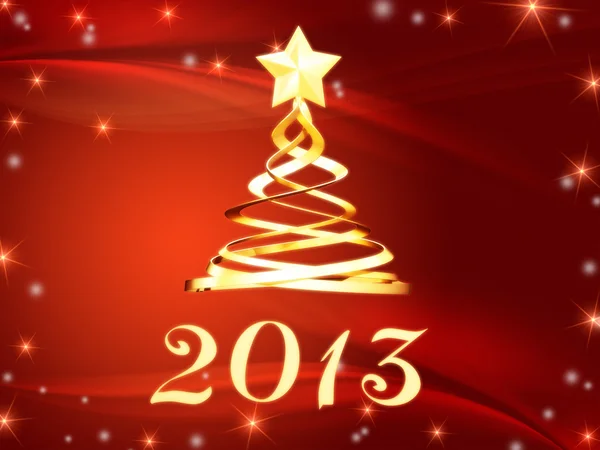 Χρυσή έτος 2013 και χριστουγεννιάτικο δέντρο με αστέρια — Φωτογραφία Αρχείου