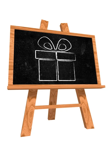 Present box on blackboard — Stock Photo, Image