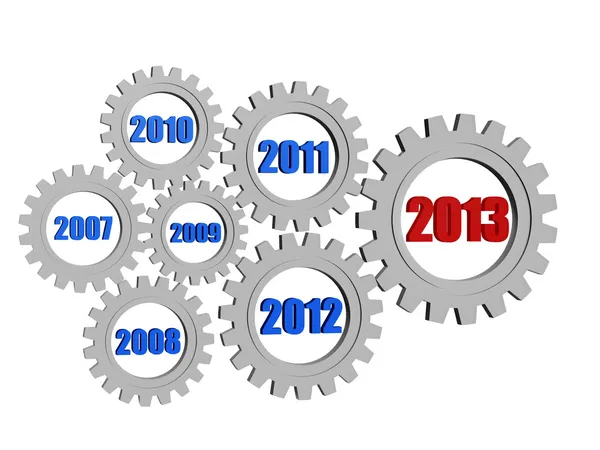 Nowy rok 2013 roku i poprzednich lat w koła zębate — Zdjęcie stockowe