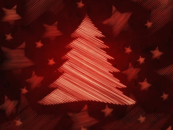 Retro red background with christmas tree and stars — Stock Photo, Image