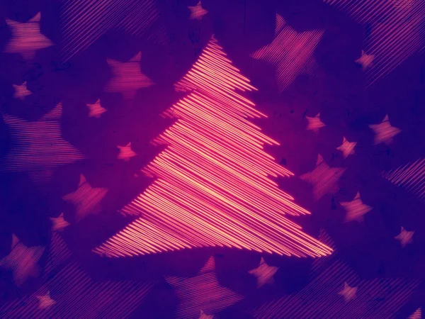 Retro violetten Hintergrund mit Weihnachtsbaum und Sternen — Stockfoto