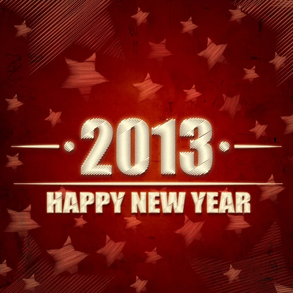 Frohes neues Jahr 2013 über rotem Retro-Hintergrund mit Sternen — Stockfoto
