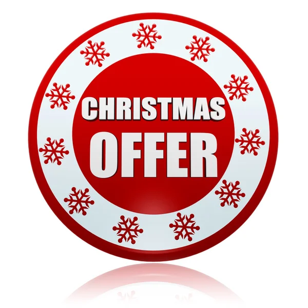 Christmas offer red circle banner with snowflakes symbol — Stock Photo, Image