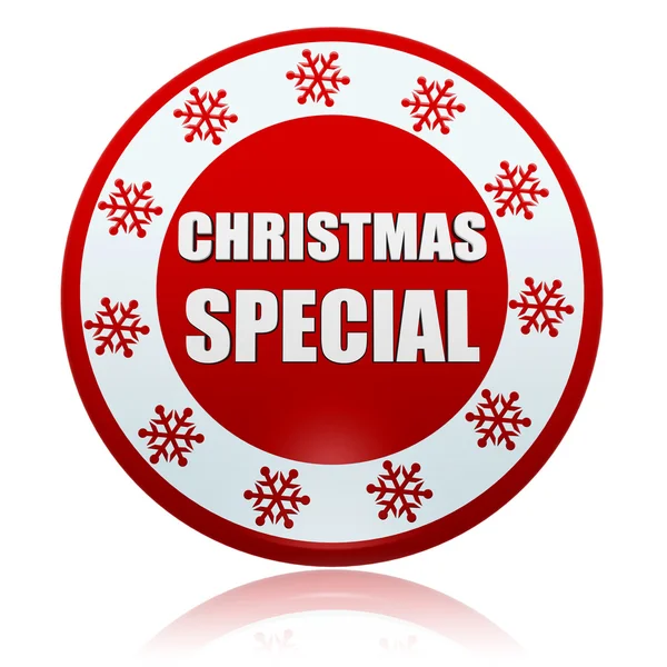 Christmas special red circle banner with snowflakes symbol — Stock Photo, Image