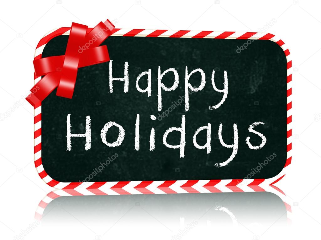 Happy Holidays blackboard banner with ribbon