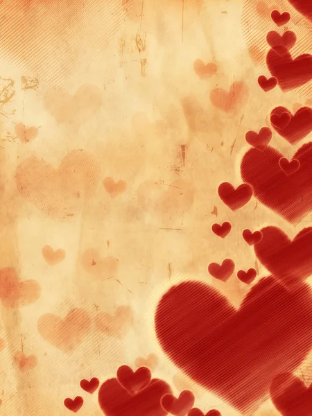 Red striped hearts on old paper — Stock Photo, Image