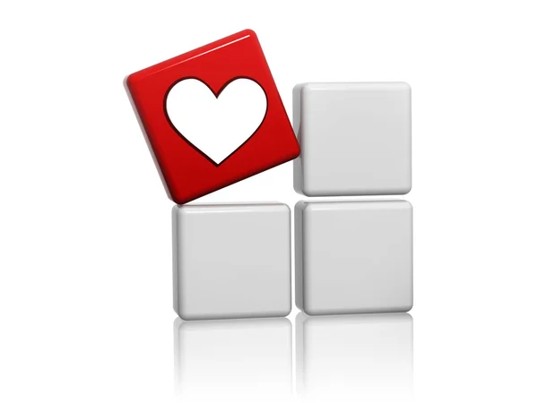 Rött kub med hjärtat tecken på lådor — Stockfoto