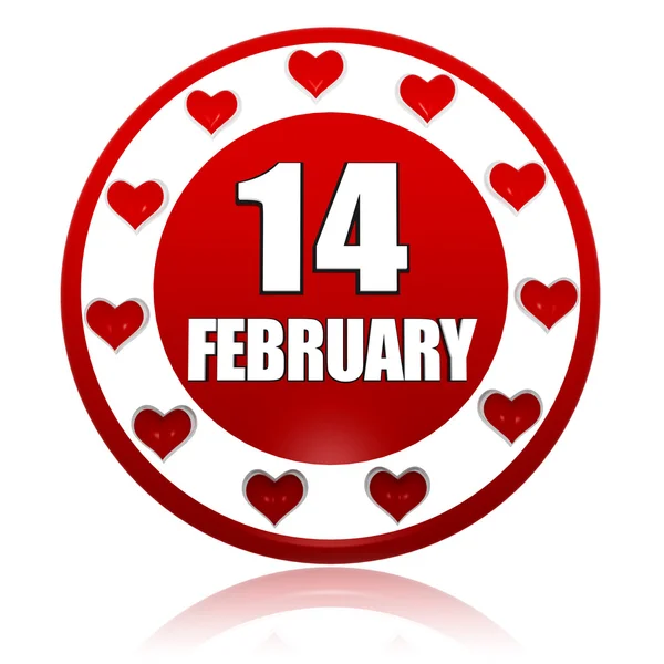 14. Februar rotes Kreisbanner mit Herzsymbolen — Stockfoto