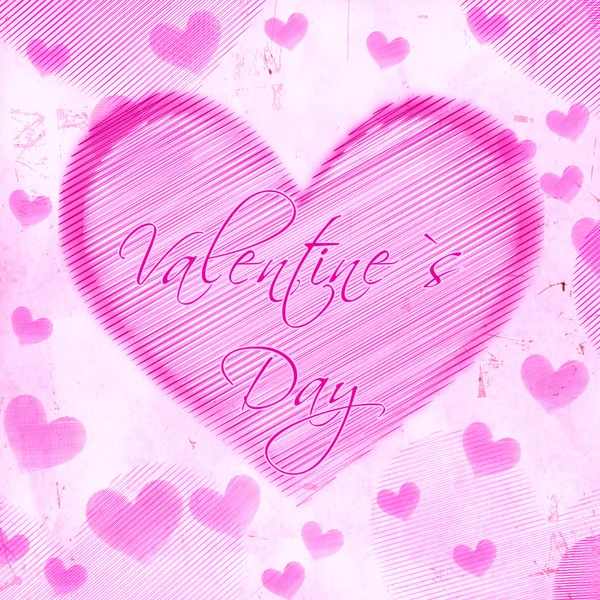 Valentines day in striped heart on pink old paper — Stock Photo, Image