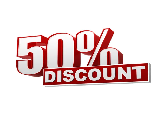 50 percentages discount red white banner - letters and block — Stock Photo, Image