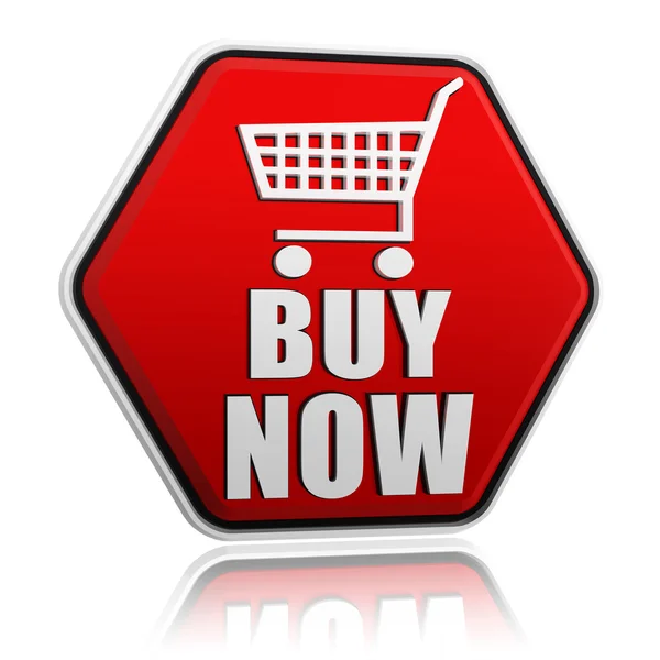 Tlačítko Koupit nyní šestiúhelník s nákupní košík znamení — Stock fotografie
