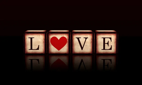 Love with red heart in 3d wooden cubes — Stock Photo, Image