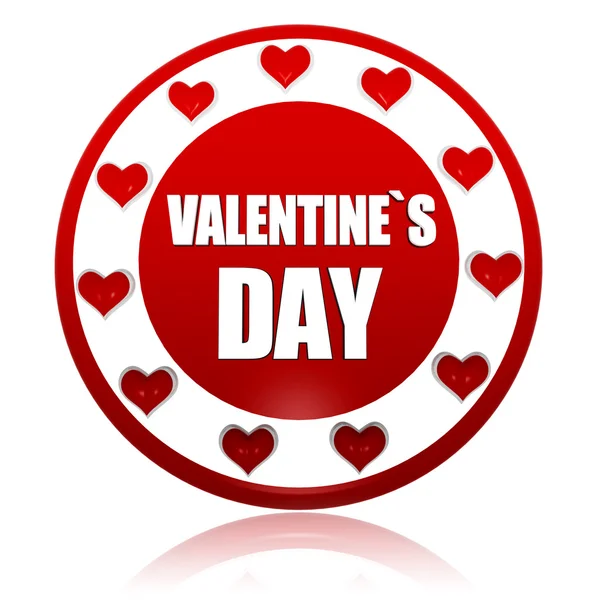 Valentijnsdag rode cirkel banner met harten symbolen — Stockfoto