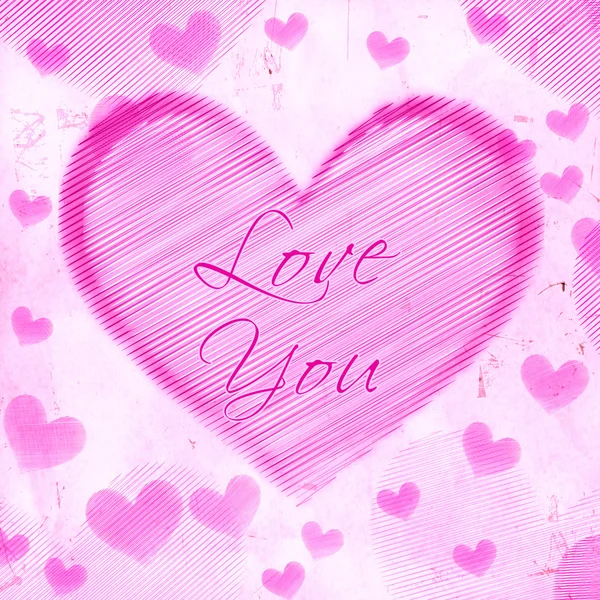 Love you in striped heart on pink old paper — Stock Photo, Image