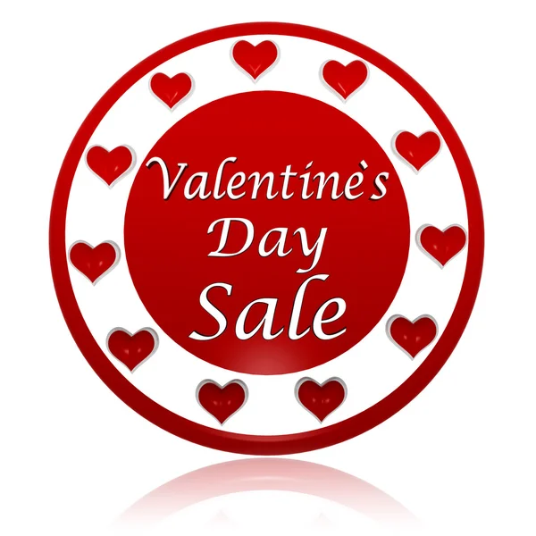 Valentines day sale red circle banner with hearts symbols — Stock Photo, Image