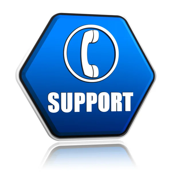 Wsparcie i telefon znak w sześciokąt przycisk — Zdjęcie stockowe