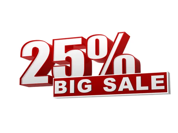 25 percentages big sale red white banner - letters and block — Stock Photo, Image